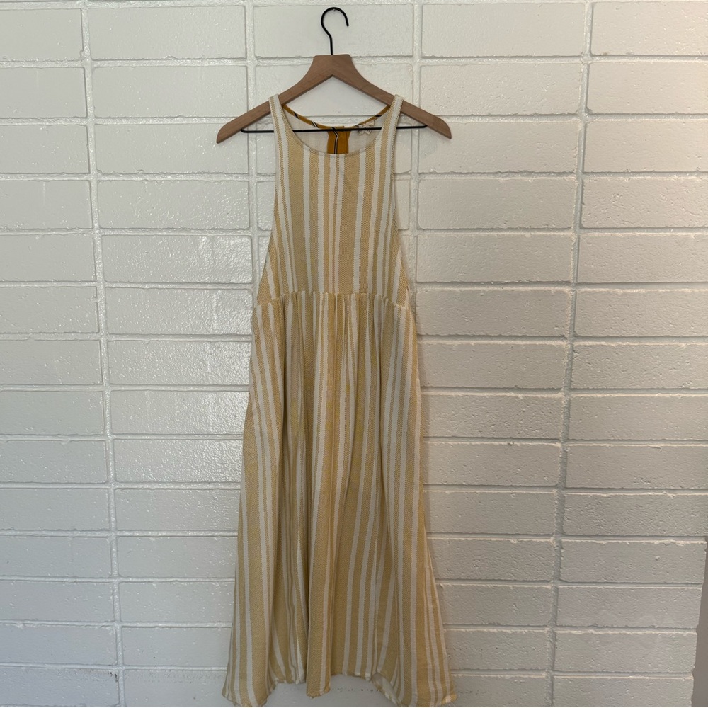 ROOLEE yellow white striped empire waist midi dress size small